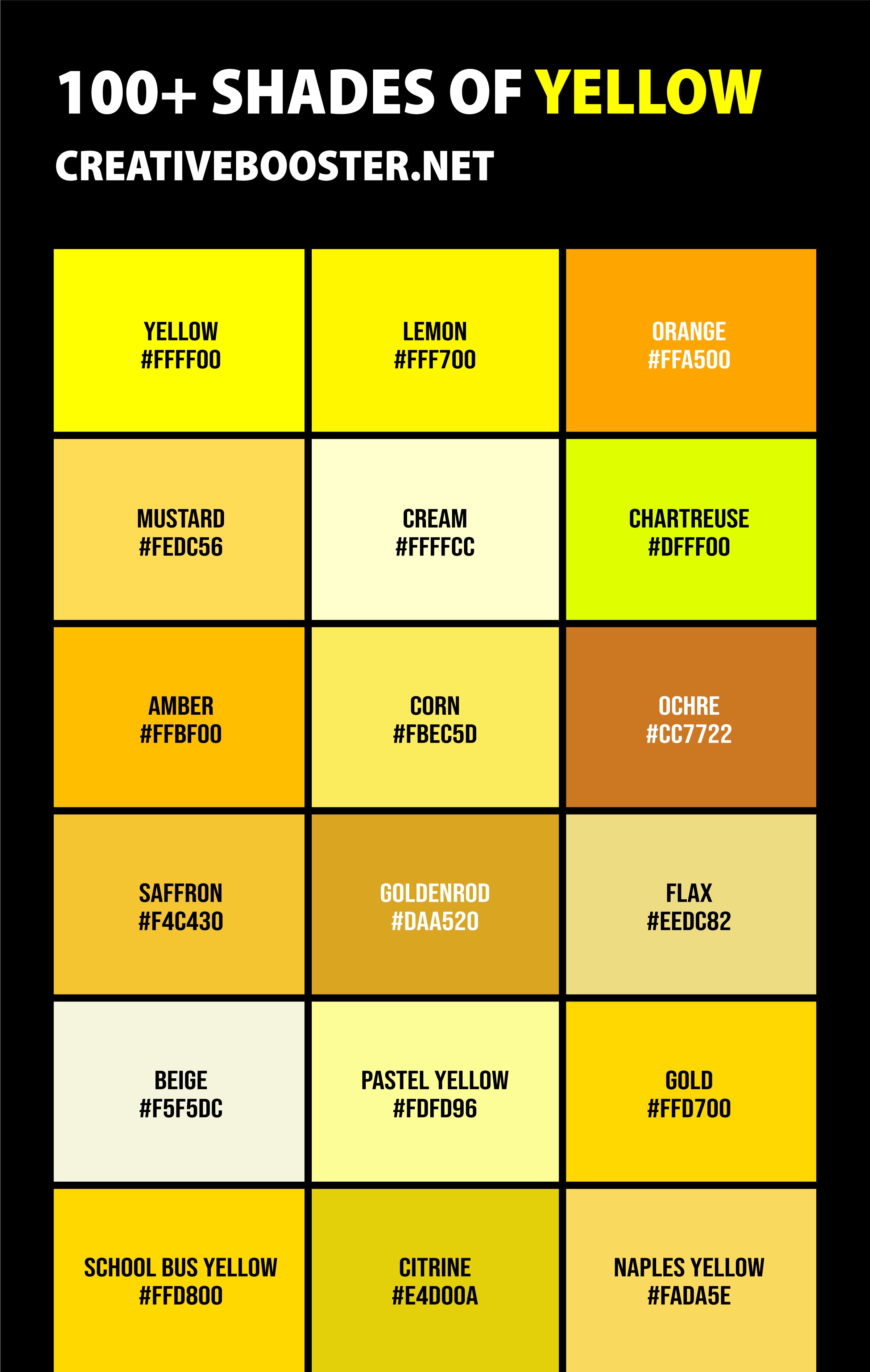 100+ Shades of Yellow Color (Names, HEX, RGB, & CMYK Codes